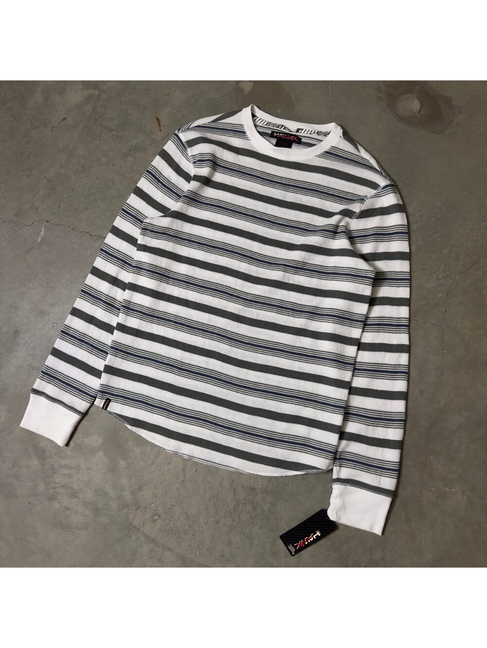 NWT Vintage Y2K Tony Hawk Striped Thermal Shirt Mens L Gray